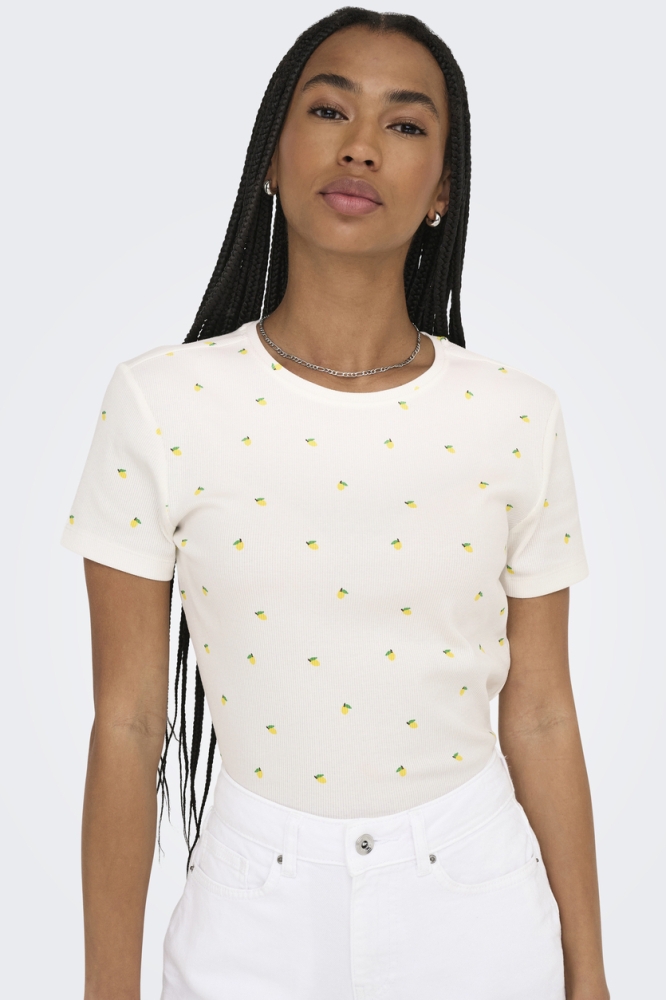ONLFENJA LIFE SS AOP TOP JRS NOOS 15347986 CLOUD DANCER/LEMONS